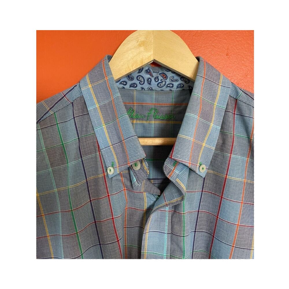 Alan Flusser Shirt Mens Large L Multicolor Plaid Button Down Long Sleeve Casual